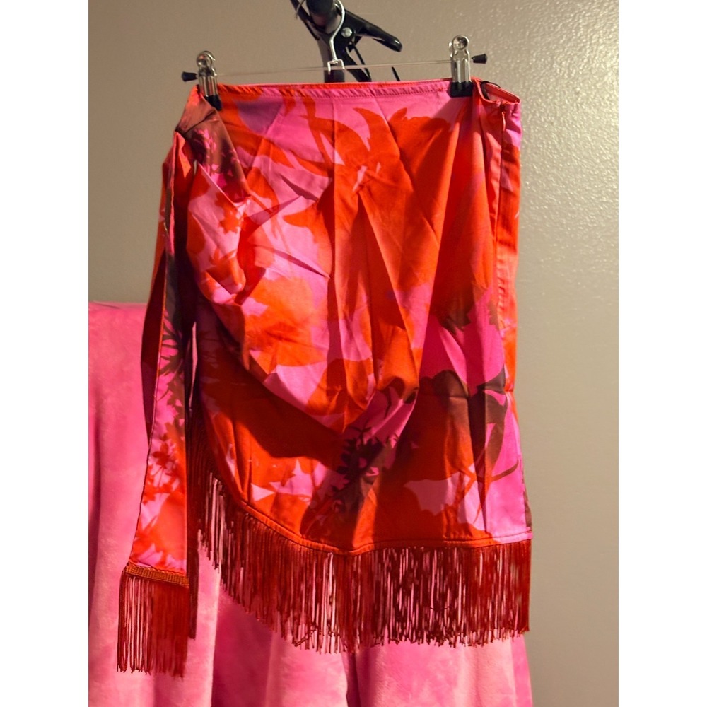 Prettylittlething Red Marble Print Woven Tassel‎ Wrap Skirt Sizes 6